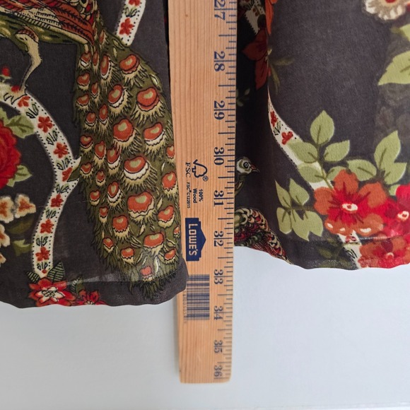 H&M Womens Babydoll Tunic Dress SIZE 4 Boho Peacock Bird Floral Lined 3/4 Sleeve - Picture 11 of 13